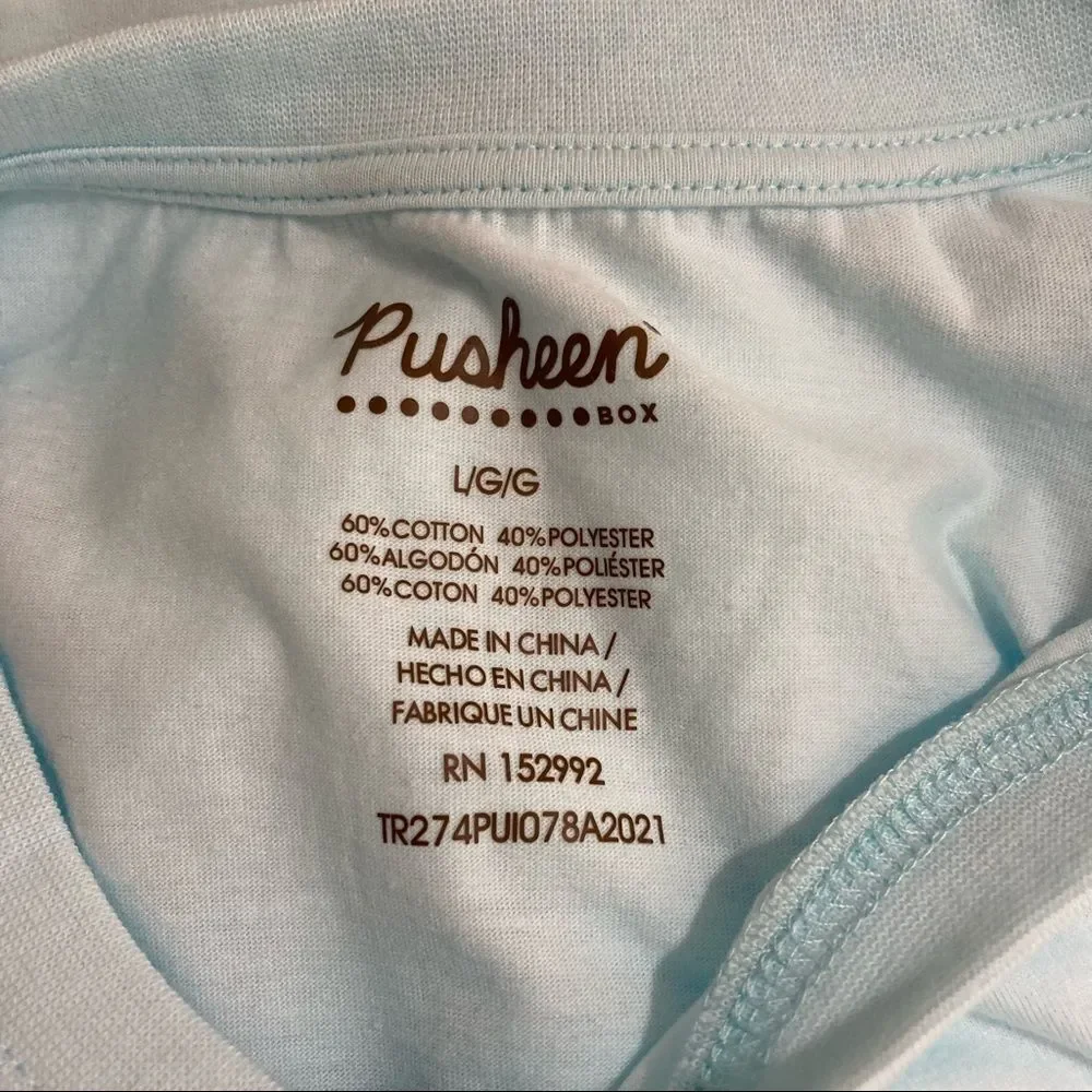 Pusheen Light Blue Holiday Themed Long Sleeve T Shirt Large NWT Winter 2021 Box